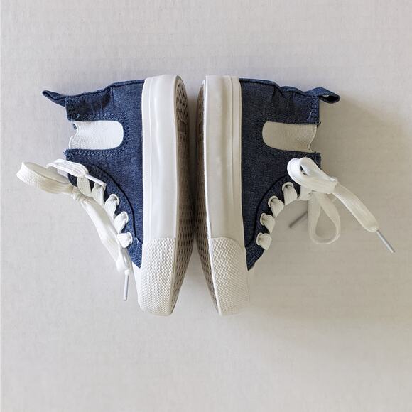 Primark Blue Chambray Canvas Hightops Size 7 Lace Up Sneakers Shoes - Picture 4 of 9